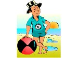 Man posing with a beach ball by the sea